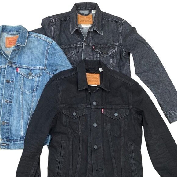 BUNDLE of 3 Vintage Levi's Trucker Denim Jackets - Blue Black Gray - Picture 2 of 13